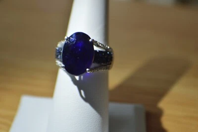 Anillo de cóctel Masoala de 11,86 quilates con zafiro azul/circón platino sobre plata talla 7 Foto 1 de 4
