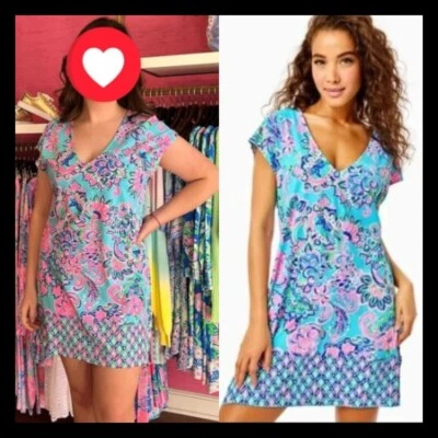 NWT Lilly Pulitzer X-LARGE Talli Swim Coverup Dress Blue Horizon Jungle Sunrise - Image 1 of 4