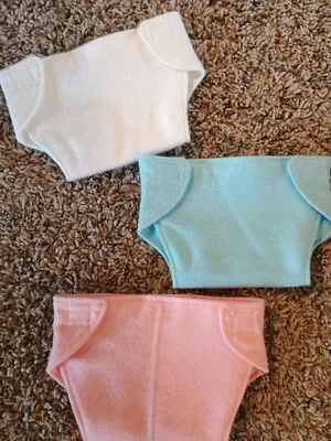 Bitty baby doll diapers - home made--One Pink, One White and One Blue