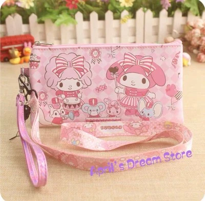 My Melody x Sweet Piano Zipper Pouch Wristlet Bag Clutch Storage Bag w Lanyard - Imagem 1 de 4