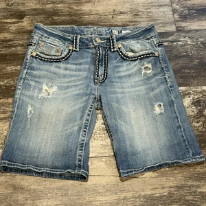 Miss Me Shorts Womens 27 Blue Denim Boyfriend Bermuda Distressed JPB1026BM-3 - Picture 1 of 16