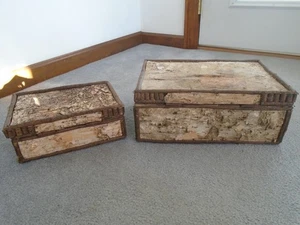 Set 2  Rustic Wooden Birch Bark Twig  Hinged Storage Boxes  Adirondack Cabin new - Picture 1 of 10