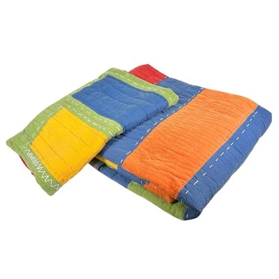 Pottery Barn Kids Puppy Dog Patchwork 2 Piece Quilt Set Twin Size Blue Red - Image 1 of 4