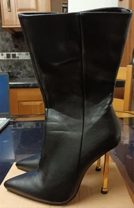 New Womens Boohoo Black Heel Boots Size 4 With Zips - Picture 1 of 9