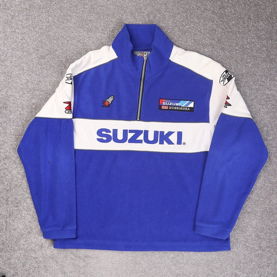 Chaqueta polar vintage Joe Rocket Suzuki mediana azul blanco manga larga media cremallera Foto 1 de 4