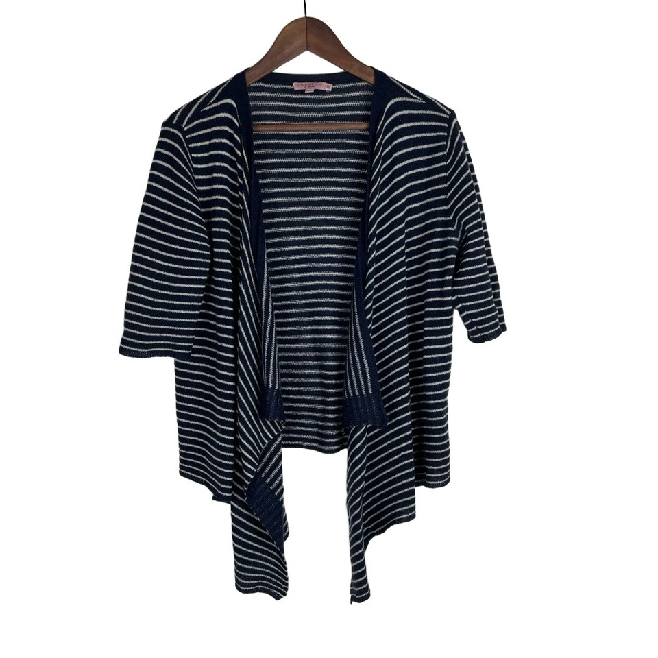 Cárdigan mediano de cachemir Calypso Saint Barth azul marino blanco náutico de lujo Foto 1 de 4