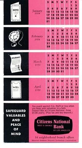 ORIGINAL 1954 BLOTTER PUBLICIDAD CALENDARIO CIUDADANOS BANCO NACIONAL LOS ÁNGELES - Imagen 1 de 2