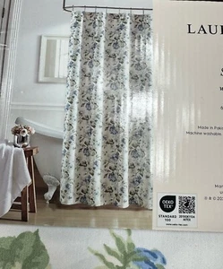NIP Laura Ashley Vineyard Blues Fabric Shower Curtain Floral 72" x 72" Farmhouse - Picture 1 of 4
