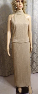 Cache Womens Gold 2Pc Set Striped Mock Neck Halter Eve Top 10 Long Eve Skirt 2 - Picture 1 of 12