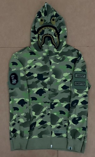 A BATHING APE (BAPE) FELPA CON CAPPUCCIO FULL ZIP A BATHING APE BAPE X UNDEFEATED UNDFTD SHARK VERDE MIMETICA XXL