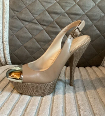 Nine West Womens Chichi Taupe Leather High Heel Slingback Shoes Size UK 4.5 New - Image 1 of 4