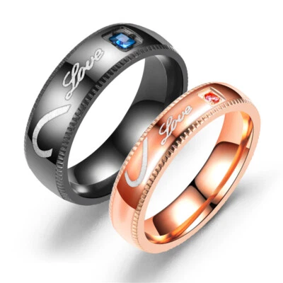 Black & Pink Forever Love Wedding Matching Ring Men Women Couple Lovers Rings - Image 1 of 4
