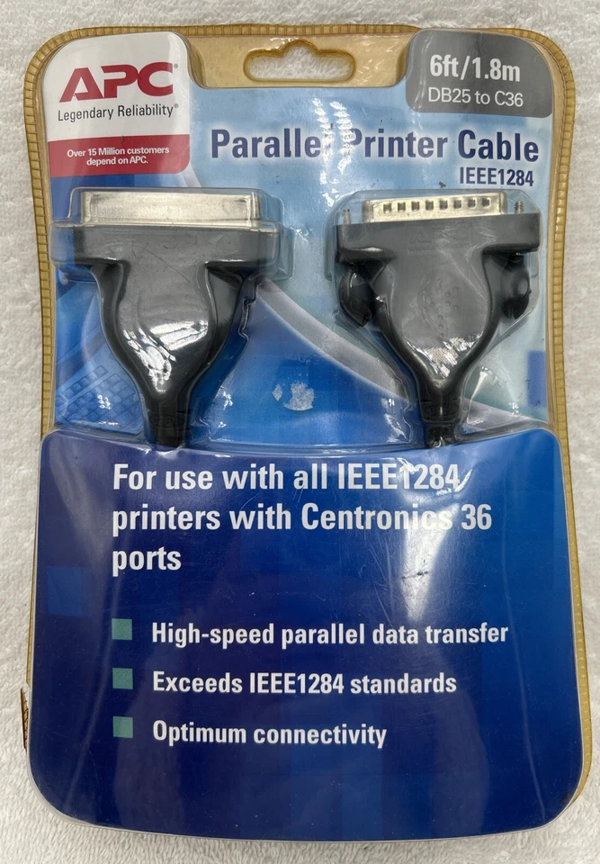 APC IEEE-1284 - DB25 Male to C36 Male Parallel Printer Serial Cable - 6 FT NIB - Image 1 of 4