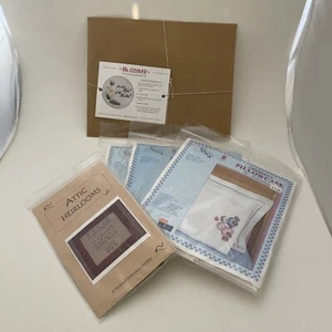 Lot of 5 VTG JDNA Pillowcases, Ms. Cleaver Wall Hanger & Attic Cross-Stitch Kits - Picture 1 of 16