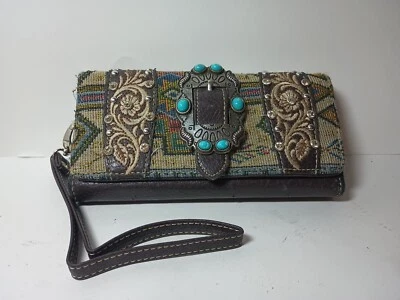 Cartera estilo hebilla Montana West plateada turquesa diamante tachuelas cartera occidental Foto 1 de 4