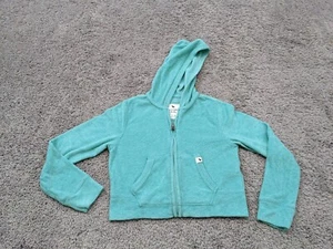 Abercrombie Kids Sweatert Hoodie Jacket Girls 7/8 Full Zip Logo Blue Terry - Picture 1 of 10