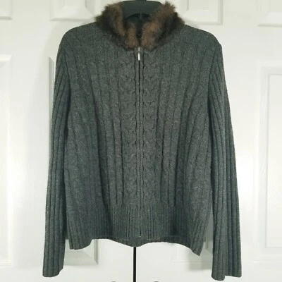 SARAH SPENCER Chaqueta Tejida Suéter Cremallera Completa Forro de Piel Sintética 100% Lana Talla M Foto 1 de 4