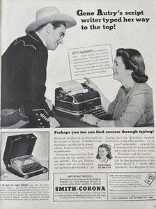 1941 vintage Smith-Corona Typewriter Print Ad, Gene Autry, Betty Burbridge - Picture 1 of 1