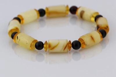 Brazalete UNISEX Genuino Ámbar Báltico Cilindro Cuentas Redondas Elástico 10.3g 300705-9 Foto 1 de 4