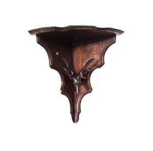 Vintage Hand Carved Wood Corner Shelf Stag Deer Head - Picture 1 of 11