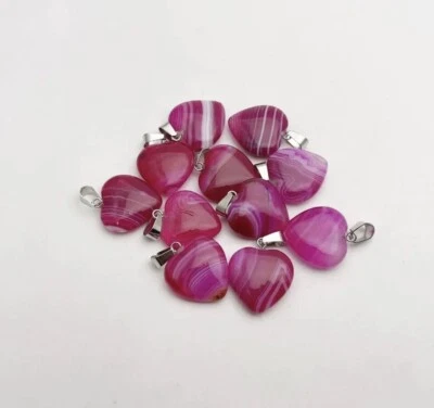 Collana d' Argento 925 con Ciondolo Cuore in Agata Rosa Pietra Naturale Chakra - Immagine 1 di 4