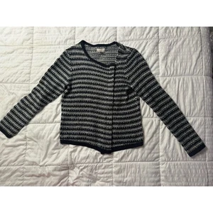 LOFT Sweater Jacket Zipper Knit Women's Large Black White Ann Taylor Office - Picture 1 of 6