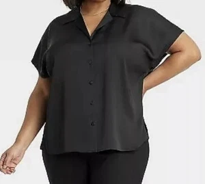 Ava & Viv Women's Sz: 4X Black Dolman Sleeve Satin No Gap Front Blouse NWT $22 - Picture 1 of 7