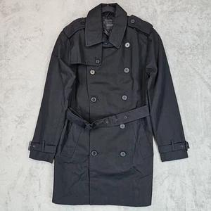 Banana Republic Trench Coat Womens Size S Black Belted Double Breasted Jacket - Picture 1 of 12