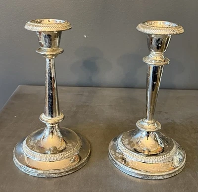 Candelabros vintage EP zinc plateado - vidrio de mercurio gótico aspecto - como está - leer Foto 1 de 4