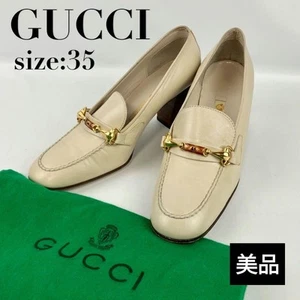 GUCCI Pumps Heel Horsebit Leather Ivory EU35 US5 Japan F/S USED - Picture 1 of 24