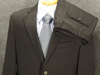 Lauren Ralph Lauren Men Suit 42S Black Pinstriped Wool 34x25.5 Pleated Pants 2pc - Image 1 of 4