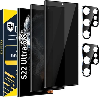 Paquete de 2+2 protectores de pantalla ultra privacidad Arshek S22, vidrio templado 9H, Fingerpri Foto 1 de 4