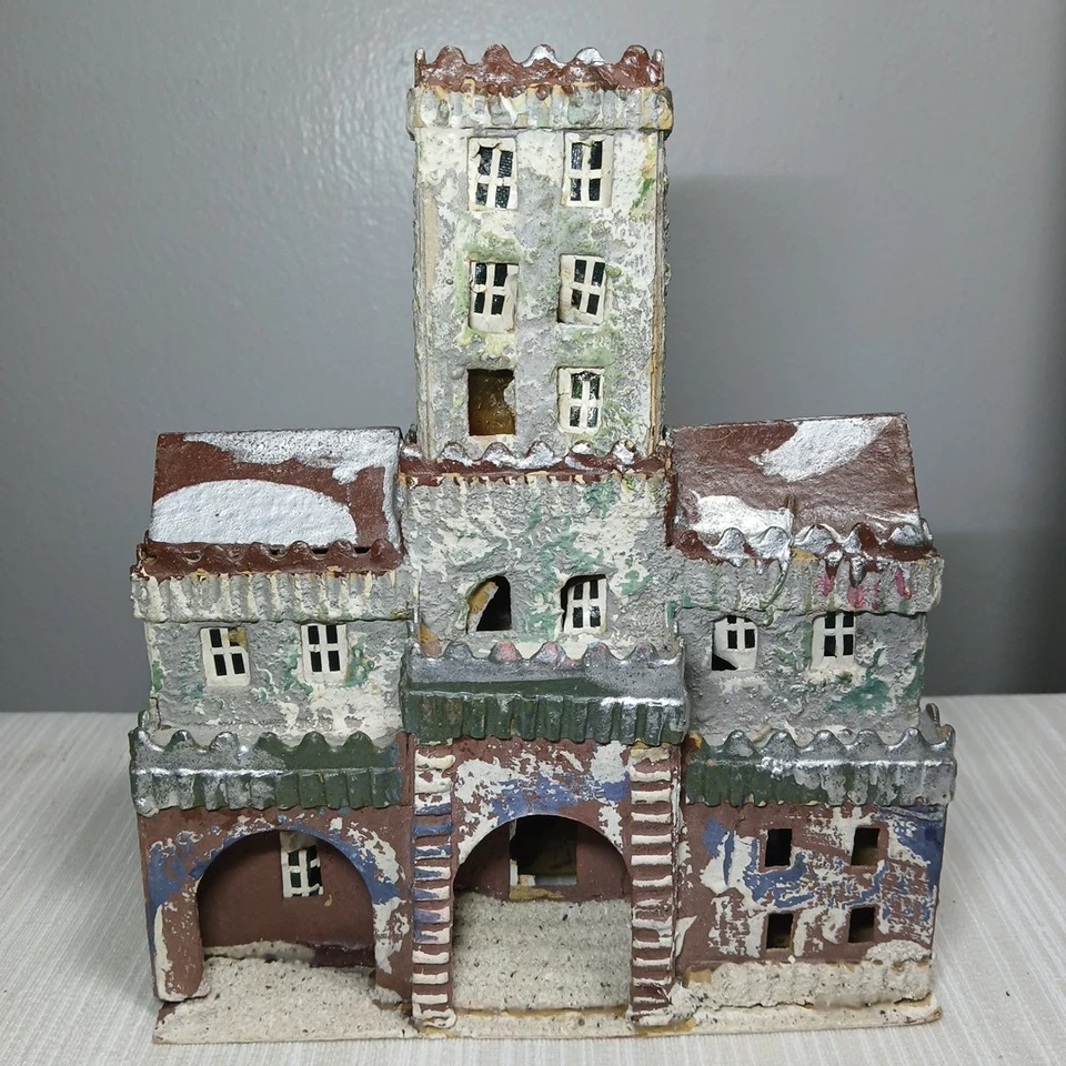 Vintage Christmas Village Paper Cardboard Putz House BLACK CASTLE Japan 1930's - Image 1 of 4