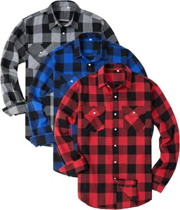 3 Pack Mens Flannel Long Sleeve Plaid Shirts Casual Button Down  - Picture 1 of 14