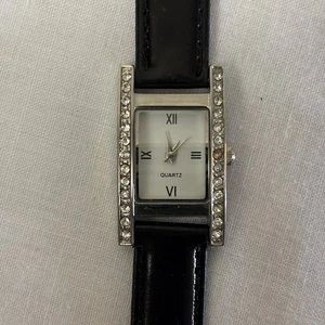 AVON Women’s Quartz Wristwatch Black Faux Leather Strap with Rhinestone Accents - Bild 1 von 5