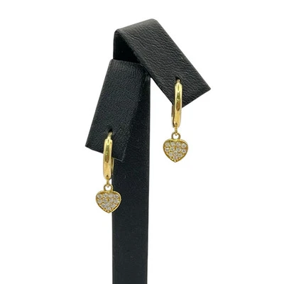 9ct 9K Yellow Gold Round Huggie Earrings With Heart Charms 1.68 Grams. New - Image 1 of 4