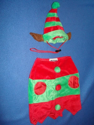 Cute Christmas Elf Dog Pet Costume with Hat/Cap - Xmas Elf Costume Size MD - Image 1 of 4