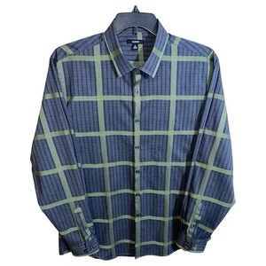 Alfani Shirt Men’s Size XL Green Grey Checks Button Front Long Sleeve Casual - Picture 1 of 5