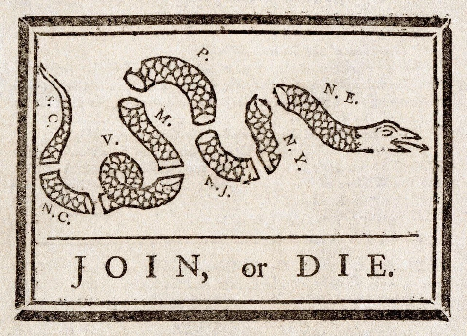 Join or Die Benjamin Franklin Political Cartoon Snake Revolution Art Print