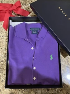 Ralph Lauren Women’s Polo Shirt Authentic Y2K Pony Purple Small Pre-Owned w/Box - Picture 1 of 12