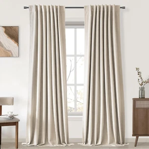Linen Blackout Curtains 120 Inch Length 2 Panels Set Thermal Curtain for Living - Picture 1 of 6