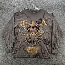 Christian Audigier Shirt Mens Extra Large Grey Crew Neck Streetwear Skulls
