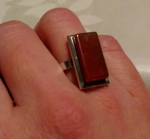 Bague Ancienne En Argent Et Agate Orange. Réglable. Poinçon Crabe. - Picture 1 of 7