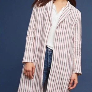 Anthropologie Striped White Multicolor Linen Blazer by mo:vint Size XS - Picture 1 of 8
