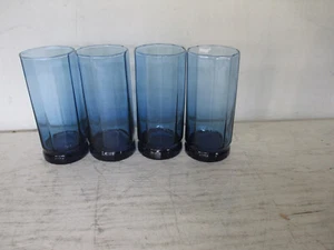 Set of 4 Anchor Hocking Cobalt Blue Glass Essex Pattern 10 Sided-Tumblers 16oz - Picture 1 of 4