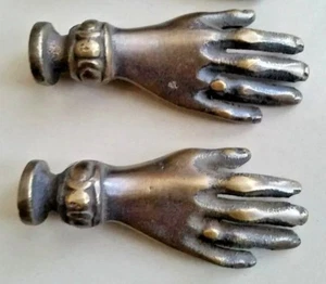 Set 2 BRASS ANTIQUE Vtg LADIES dainty HANDS Cabinet Drawer Knob Pull 2" #K12 - Picture 1 of 6