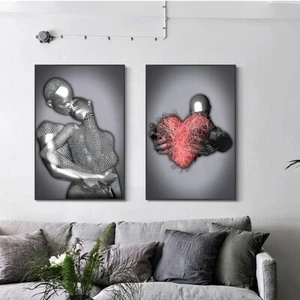 Romantic Couples Metal Figure Statue Canvas Painting Poster Prints Home Wall Art - Picture 1 of 15
