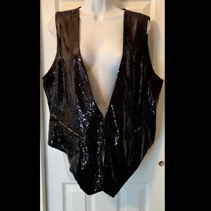 Rachel Zoe Black Sequined Vest Dressy Sparkling Large - Picture 1 of 9
