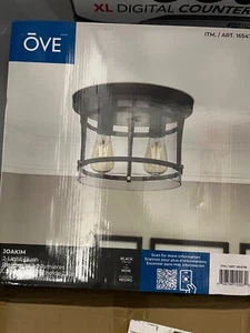 OVE 2-Light Flush Mount Ceiling Light Joakim 11.8"X 8" Black 960 Lumens New - Picture 1 of 2