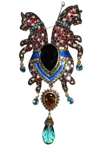 HEIDI DAUS FABULOUS FELINE CAT Pin Brooch, BLUE RED, NIB, LARGE! RARE!!! - Picture 1 of 20